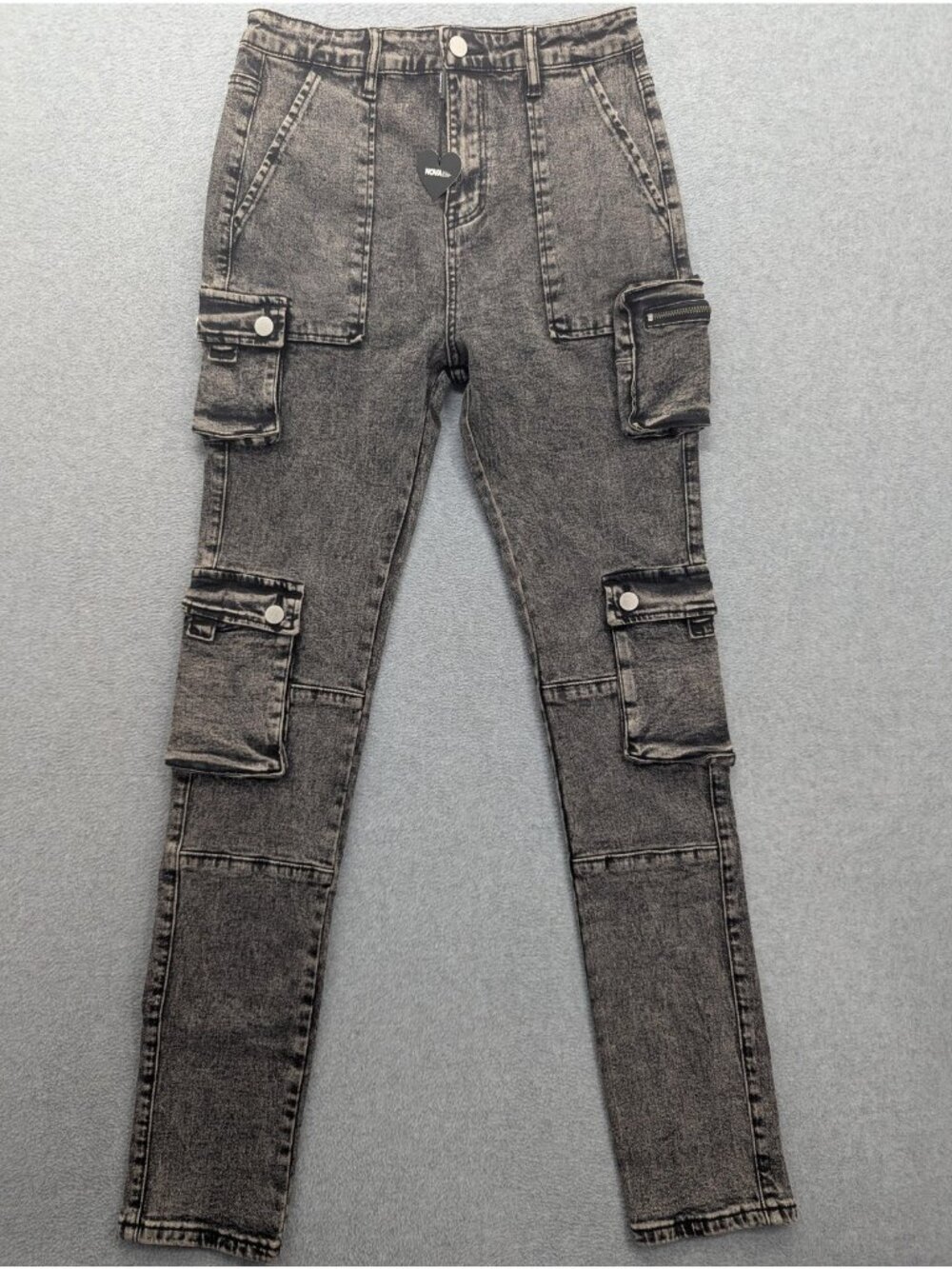 NOVA Kids Cargo Jeans Youth 16 27x32 Gray Skinny Denim Adjustable Waist Pockets